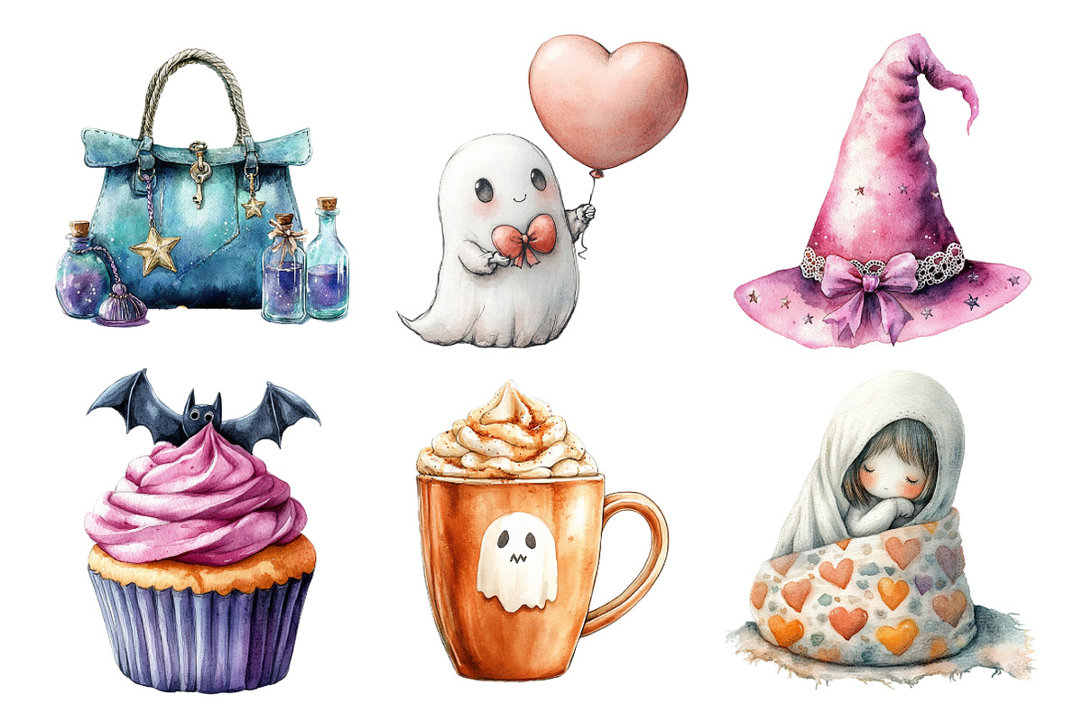 Watercolor Girly Halloween Clipart, an Illustration by Daily.Designs (Photo 2 of 5)