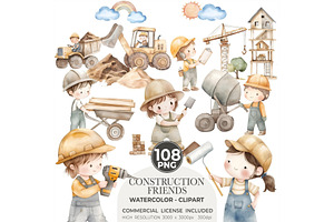 Construction Watercolor Clipart, an Illustration by CharmClipart