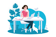 Woman using laptop flat vector art, an Education Illustration by Samui-Art (Thumbnail 2 of 3)