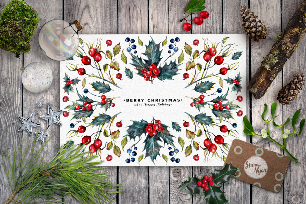 Mr.Bullfinch Watercolor ClipArt Xmas, a Decorative Illustration by Inna Sinano (Photo 10 of 12)