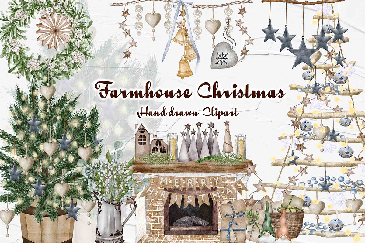 Farmhouse Christmas Watercolor Set, a Seasonal Illustration by BarvArt (Photo 1 of 28)