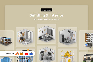 Building & Interior 3D Icon Pack, a Decorative Illustration by twinstd