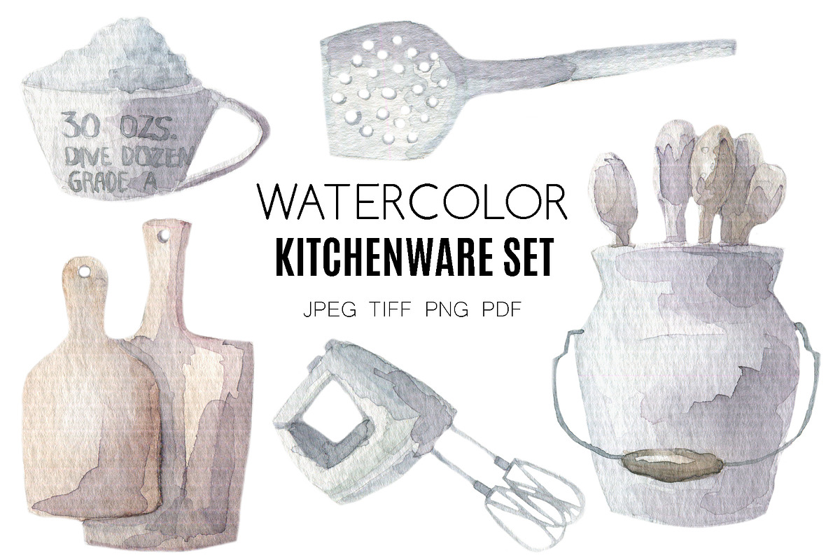 Kitchenware set in watercolor, an Illustration by My watercolor shop (Photo 1 of 6)