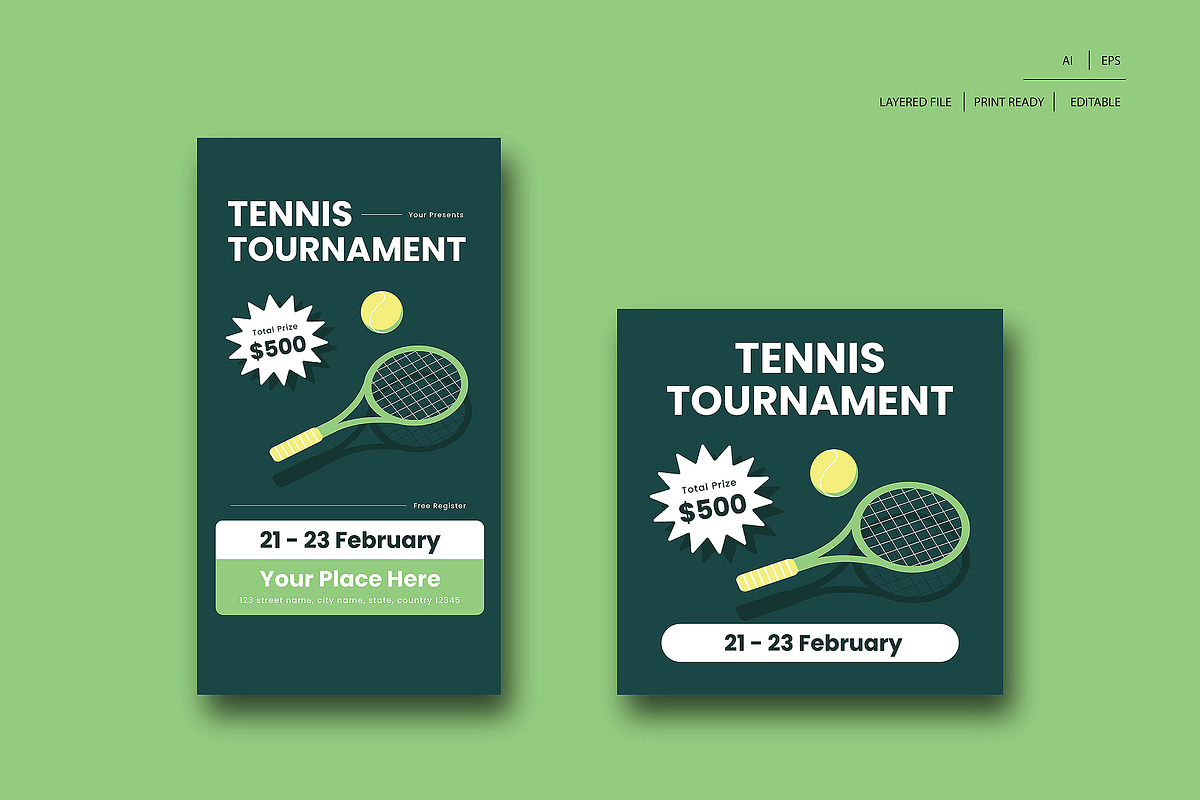 Tennis Tournament Flyer Set, a Flyer Template by Siska Arista (Photo 2 of 2)