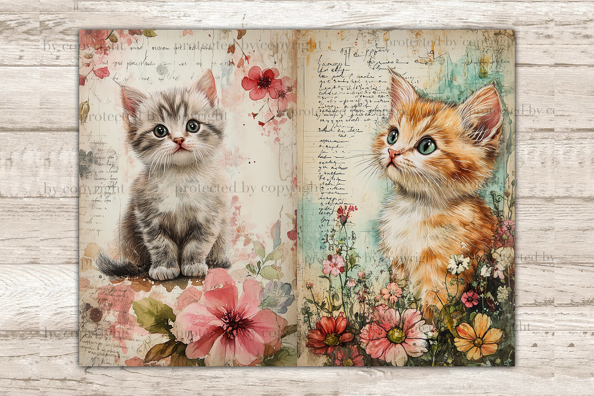 Cute Kitten Junk Journal Pages, an Animal Illustration by GlamArtZhanna (Photo 9 of 9)