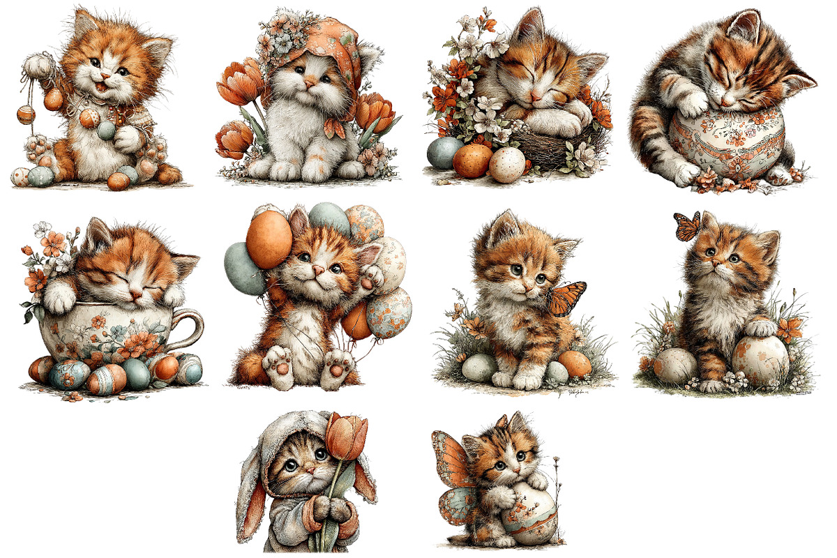 Whimsical Easter Cats Clipart Bundle, an Illustration by Dream Creation (Photo 6 of 6)