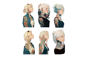 Blonde tattoo women avatars cartoon, an Object Illustration by Onyx