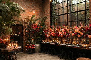 Elegant floral arrangements adorn a, a Photo by Tanuart