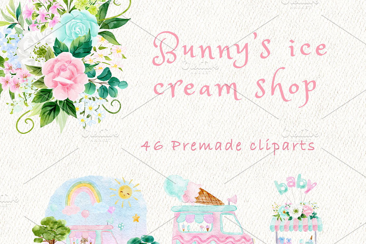 Bunny's ice cream shop clipart, an Animal Illustration by heyiamalice (Photo 5 of 13)