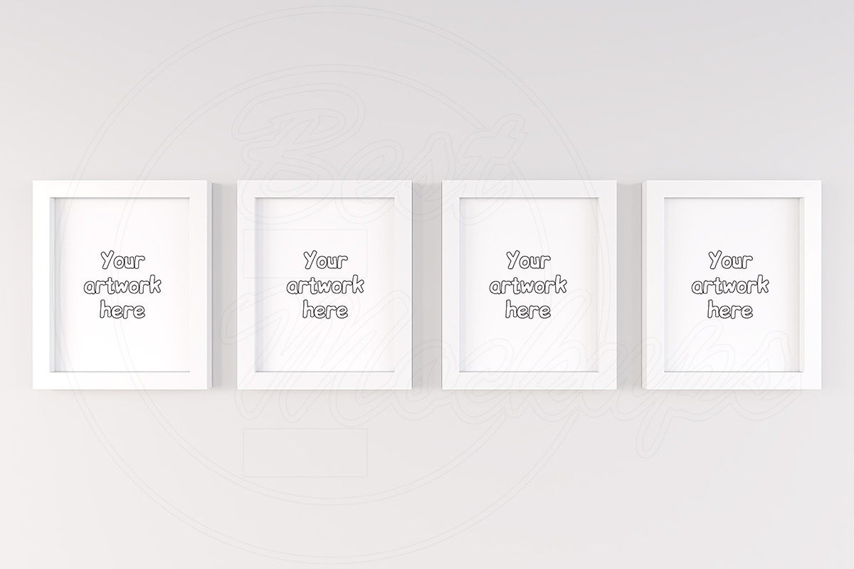 Set of 4 white cute frame mockup 4:5, a Print Template by BestMockups