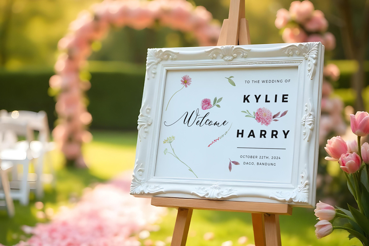 Pink Flowers Wedding Sign, a Stationery Template by Aarley Kaiven (Photo 3 of 3)