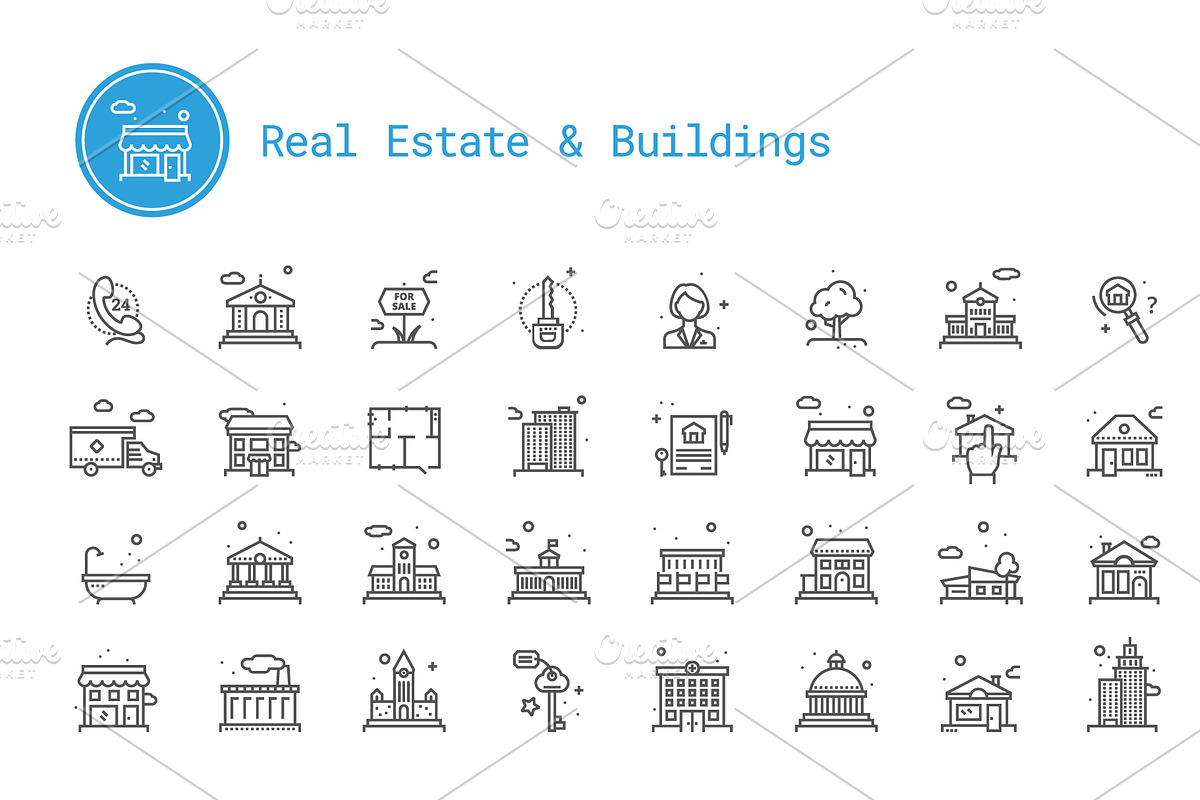 Real Estate & Buildings Line Icons, an Outline Icon by Nuburu (Photo 2 of 3)