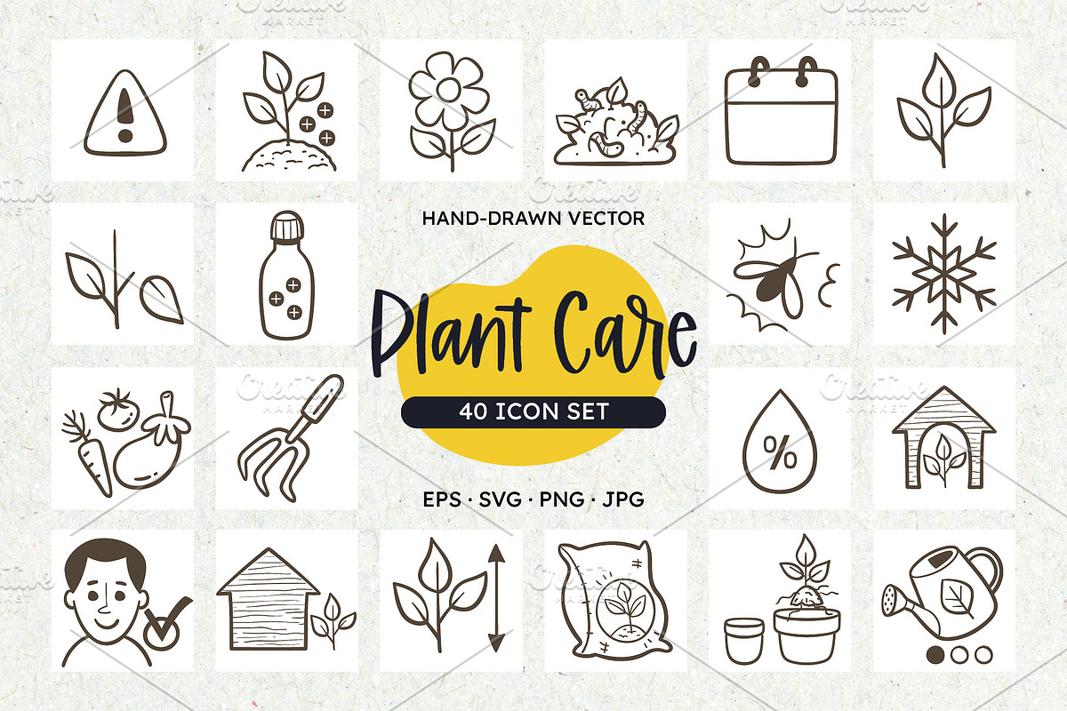 Plant Care Doodle Icons, an Outline Icon by insemar (Photo 1 of 4)