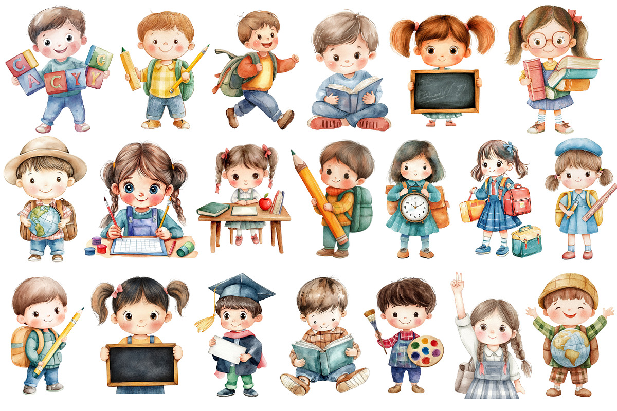School Kids Clipart PNG, an Illustration by SinaCreation (Photo 2 of 5)