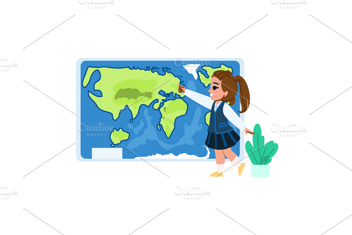 Schoolgirl pointing at europe on a, an Education Illustration by pikepicture