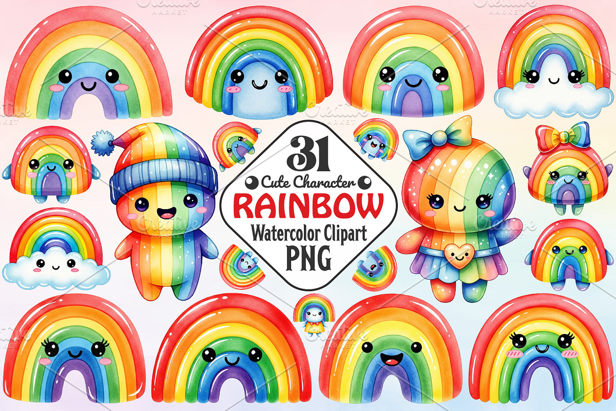 Cute Rainbow Character Clipart, an Illustration by RobertsArt (Photo 1 of 7)