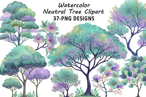 Neutral Watercolor Tree Clipart Bund, an Illustration by Daily.Designs