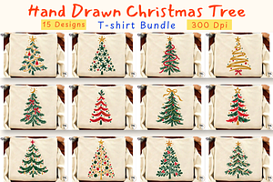 Hand Drawn Christmas Tree PNG Bundle
