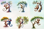 Watercolor Monkey Hanging Tree, an Animal Illustration by Craft Nest (Thumbnail 2 of 4)
