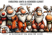 Christmas Santa & Reindeer Clipart, an Illustration by OK Design (Thumbnail 1 of 6)