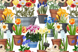 Garden Flowers In Pots. Vector