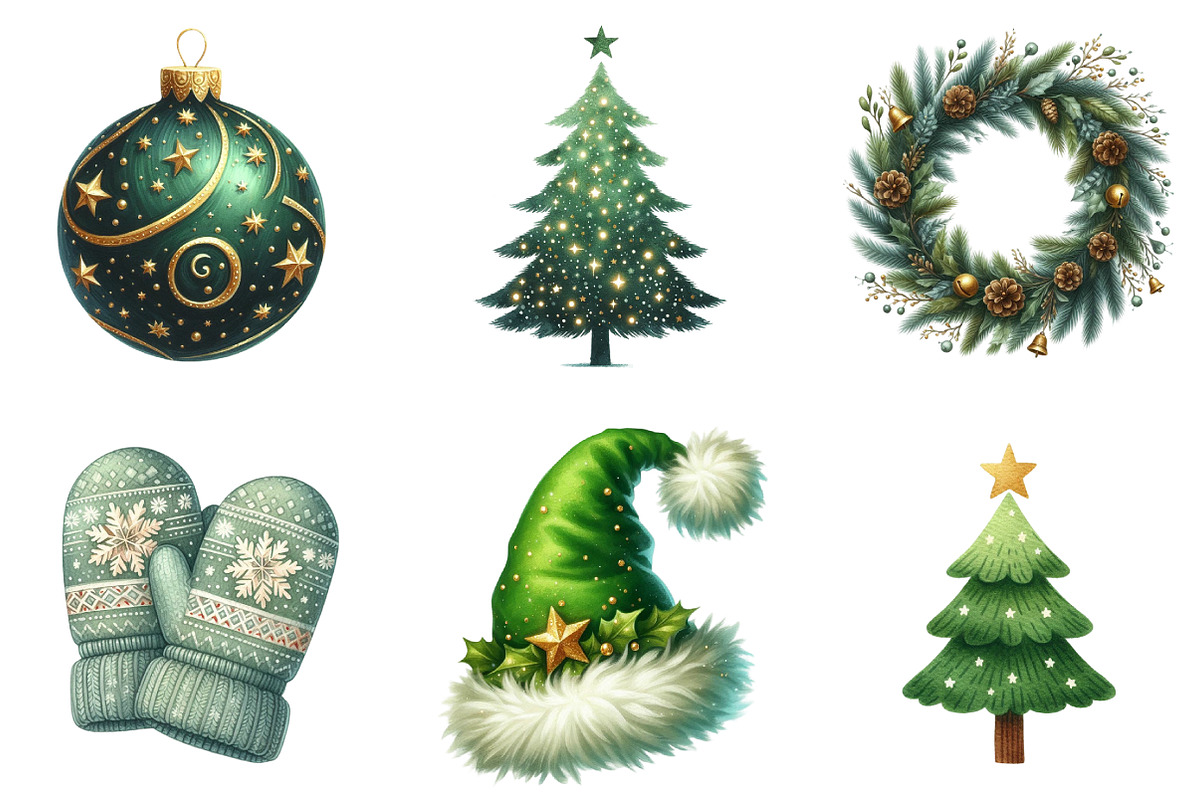 Green Christmas Sublimation Clipart, an Illustration by DreamArtGraphic (Photo 4 of 5)