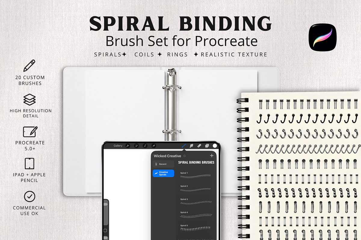 Spiral Notebook Binding Procreate, a Brush Add-On by Wicked Creative (Photo 1 of 6)