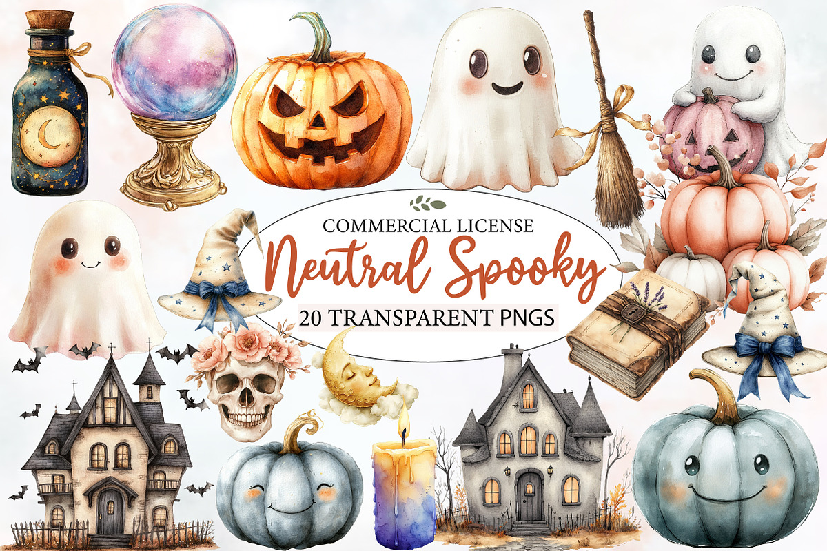 Neutral Pastel Spooky Clipart, an Illustration by Designworld (Photo 1 of 9)