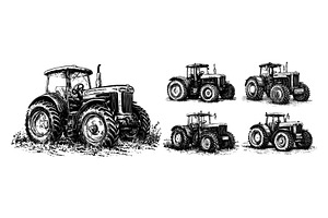 Engraving tractor. Countryside rural, an Object Illustration by Stock-Smart-Start