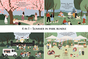 Summer in park illustration bundle