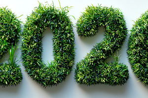 Lush green grass textured 2026 numbers on light background symbo, a Background Photo by José Manuel Gelpi