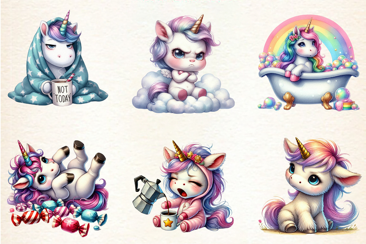 Grumpy Unicorn Sublimation Clipart, a Seasonal Illustration by DreamArtGraphic (Photo 2 of 5)