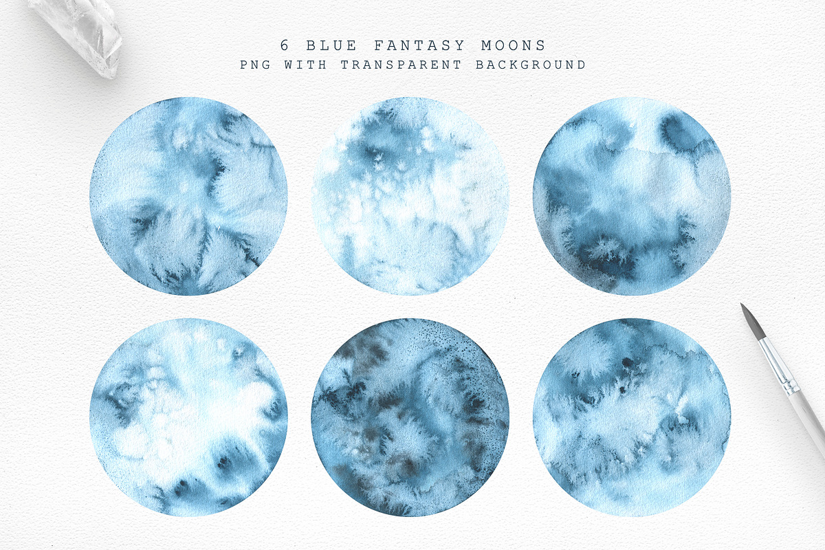 Blue MOON watercolor, an Object Illustration by LeriaArt watercolor (Photo 3 of 8)