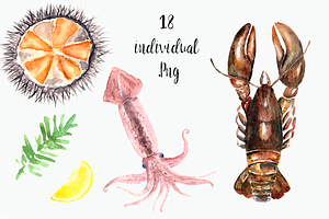 Watercolor Seafood Clip Art Set