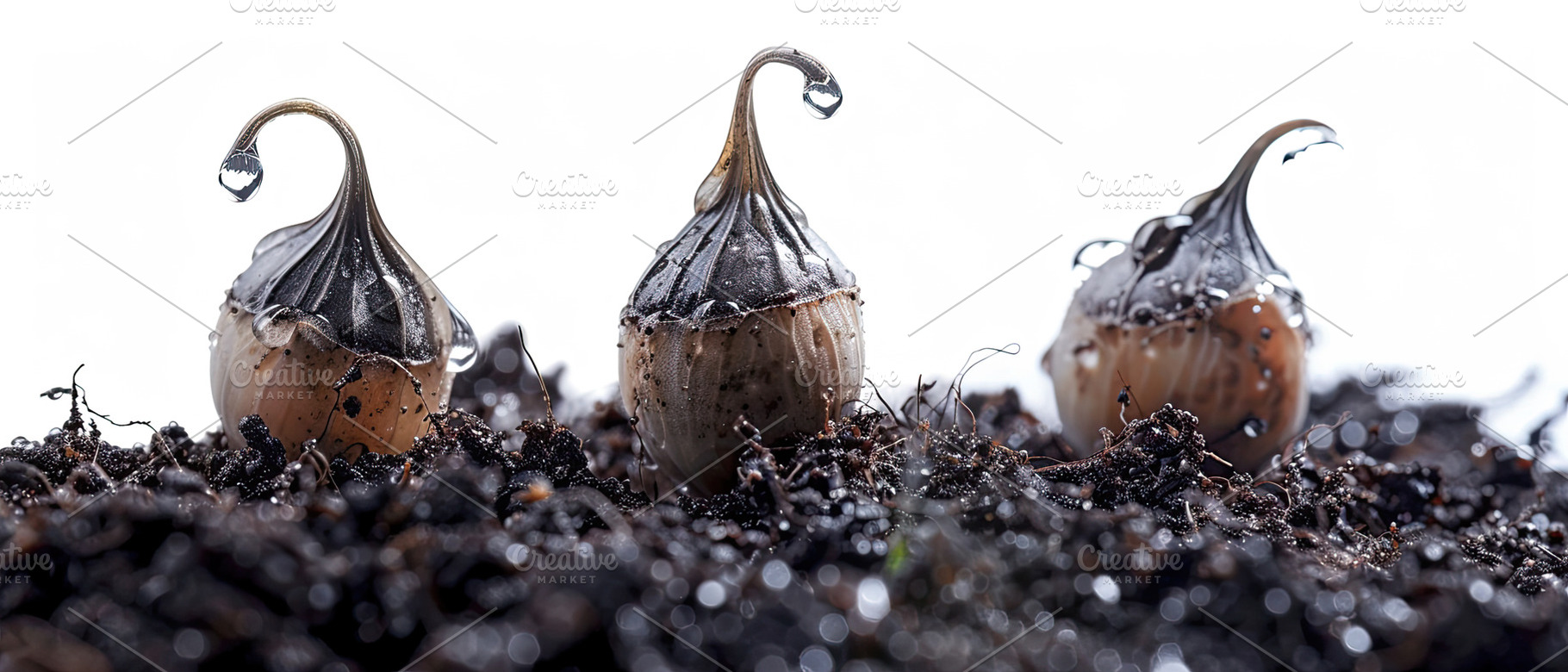 Three small dew-covered pumpkin gour, a Photo by LOGOCREATIVE