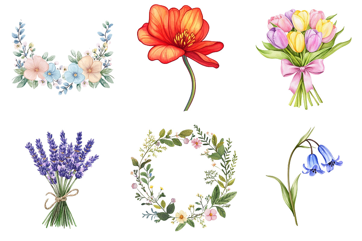 Watercolor Spring Flowers Clipart, a Seasonal Illustration by DreamArtGraphic (Photo 3 of 4)