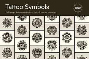 1500 Tattoo Symbols Icons, a Solid Icon by Creative Stall