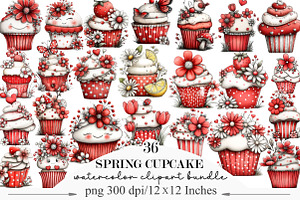 Whimsical Spring Cupcake Clipart, an Illustration by Designking