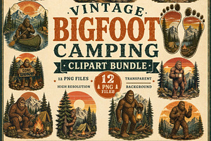 Vintage Bigfoot Camping Clipart PNG, a Person Illustration by Tanya Kart