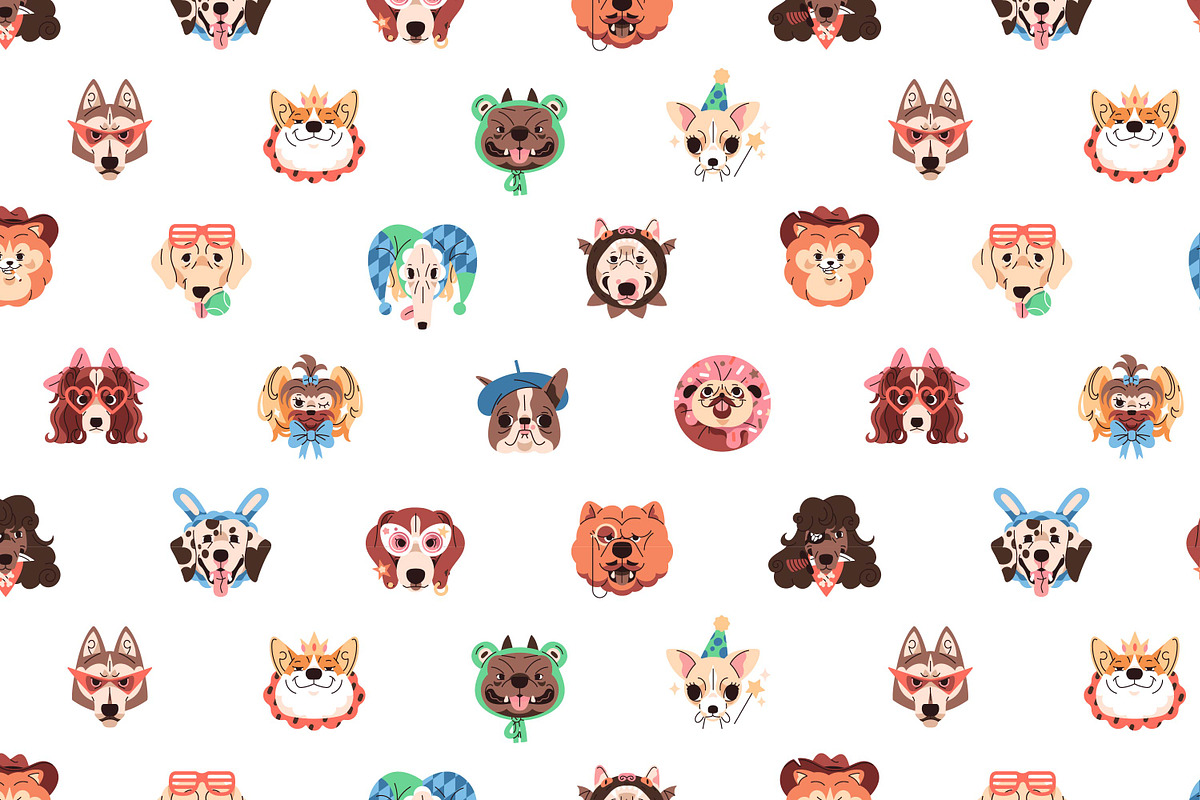 Funny dog avatars set + backgrounds, an Animal Illustration by PaperTrident (Photo 13 of 13)