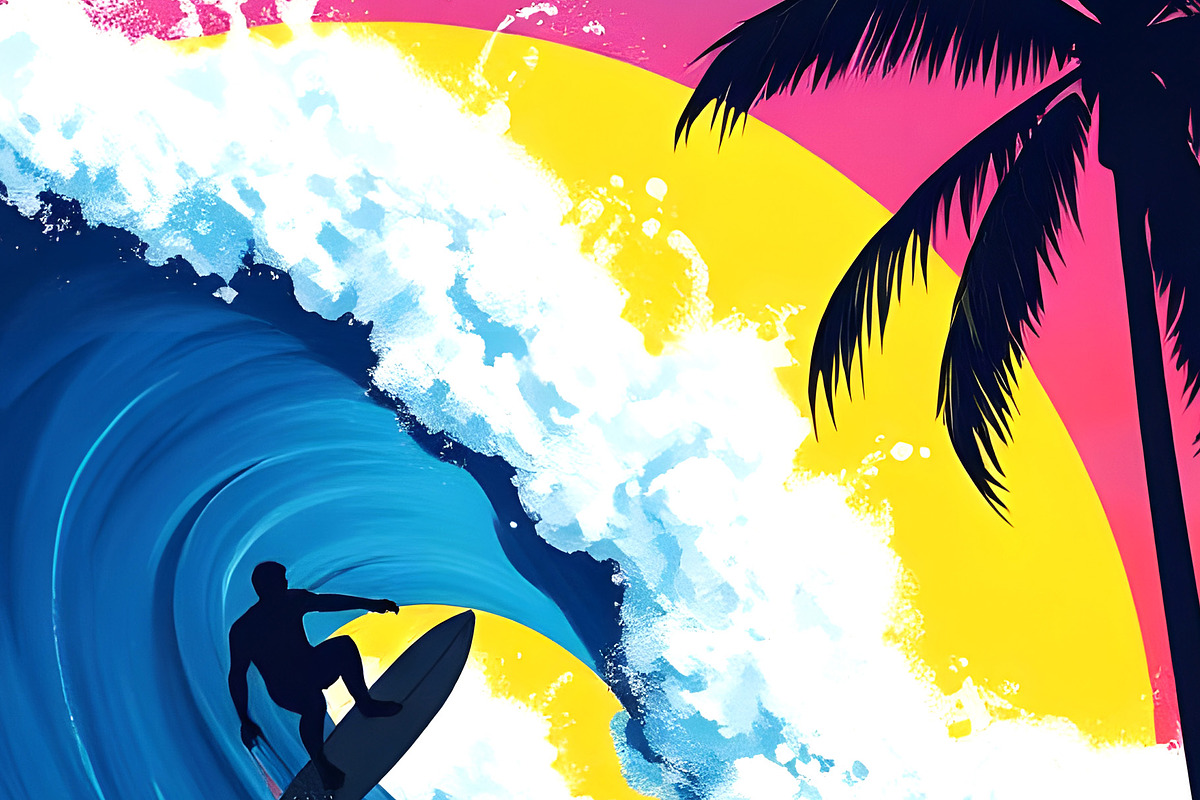 Big Wave Surfer, a Sport Illustration by Sharon Schwalbe (Photo 1 of 2)