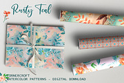 Rusty Teal Floral Clipart & Patterns, an Illustration by Corner Croft (Thumbnail 9 of 13)