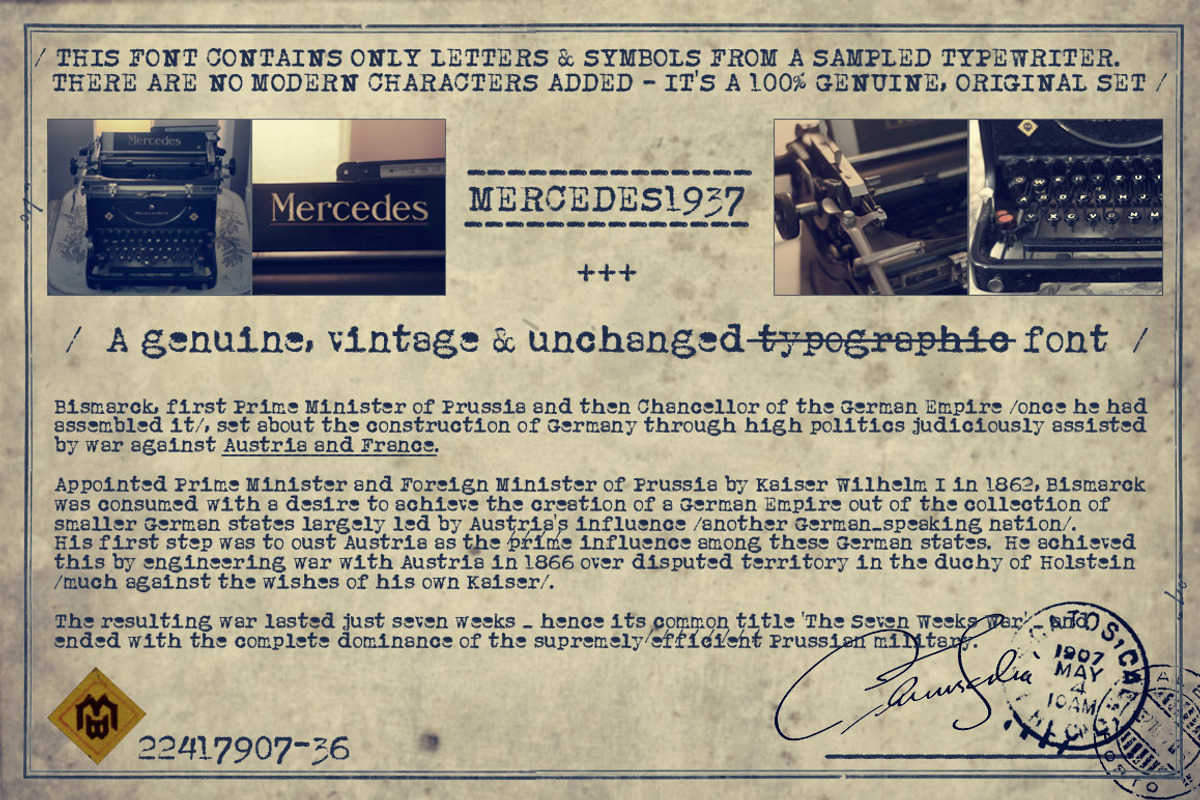 Mercedes1937 - Old Typewriter Font preview 3