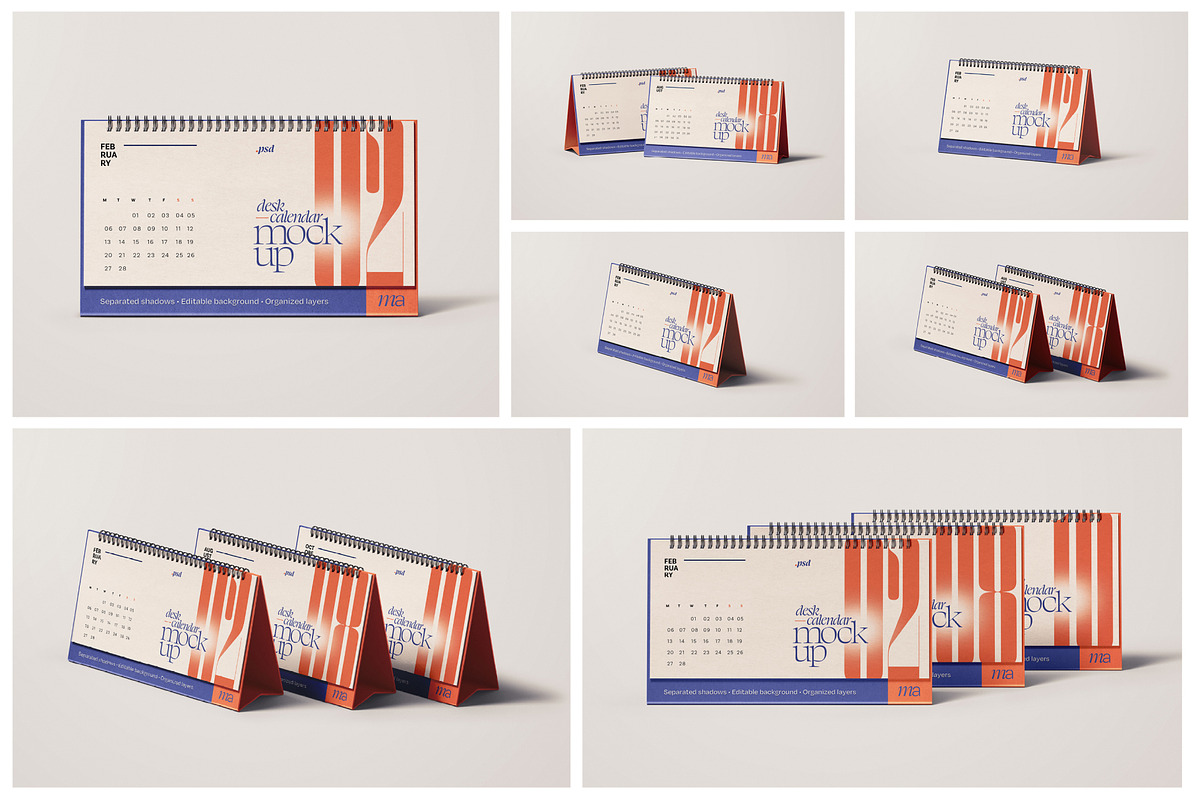 Horizontal Desk Calendar Mockup Set, a Print Template by mockupatelier (Photo 2 of 10)