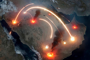 Missile strikes across arabian peninsula satellite view