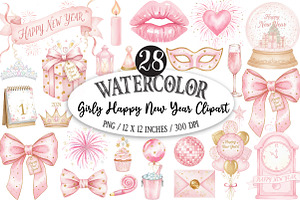 Girly Happy New Year Clipart, an Illustration by Designking