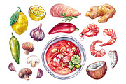 Tom Yum Soup + Ingredients, a Food Illustration by Olga Olmix (Thumbnail 4 of 5)