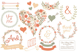 Vector Peach Vintage Flowers, an Illustration by Amanda Ilkov