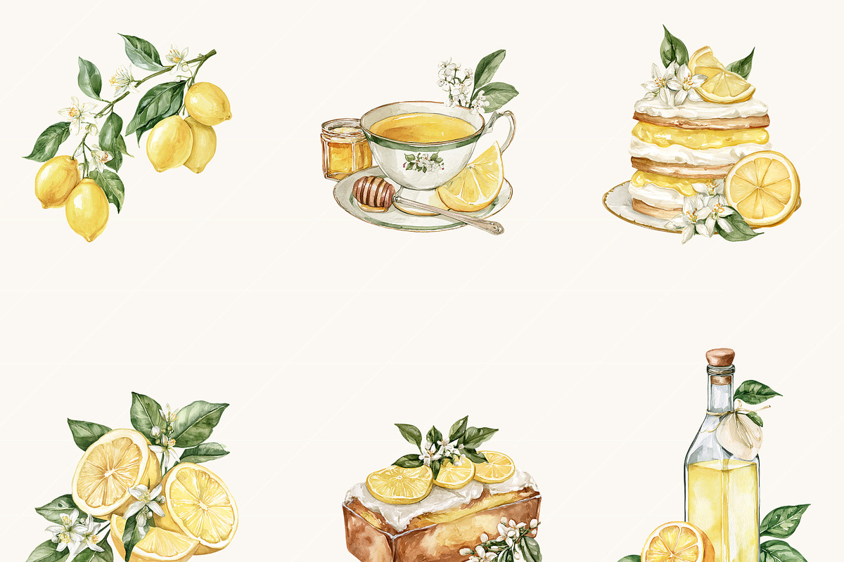 Watercolor Lemon Clipart Bundle, an Object Illustration by BusyDaydesign (Photo 5 of 9)