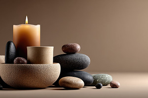 Luxury Spa Still Life with Candle, Massage Stones and Towels, a Background Photo by José Manuel Gelpi